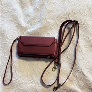 Maroon iPhone 16 Crossbody Wallet with Strap